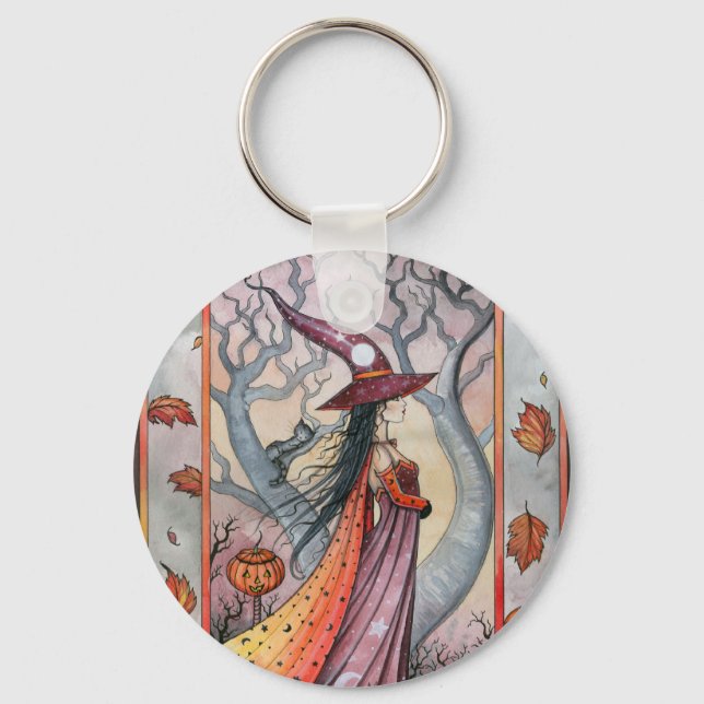Halloween Mystic Witch by Molly Harrison Key Ring (Front)