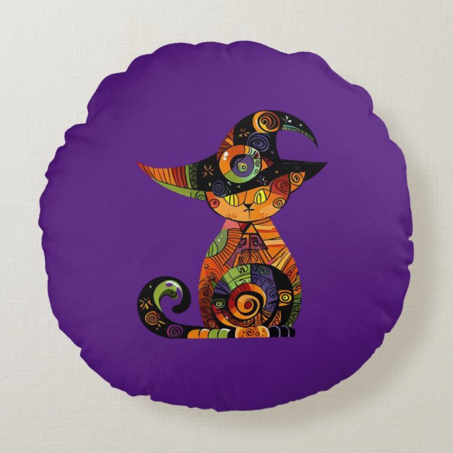 Halloween/mystical/cat/fall  round cushion (Front)