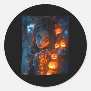 Halloween Mystical Enchanting Witch Glowing Pumpki Classic Round Sticker