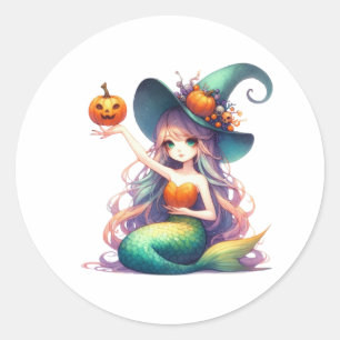 Halloween Mystical Mermaid Girl Classic Round Sticker