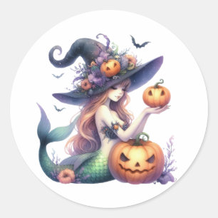 Halloween Mystical Mermaid Girl Classic Round Sticker