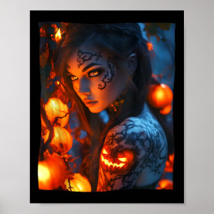 Halloween Mystical Witch Glowing Pumpkin Poster
