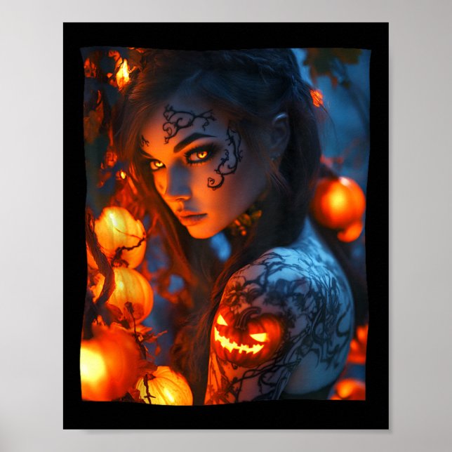 Halloween Mystical Witch Glowing Pumpkin  Poster (Front)