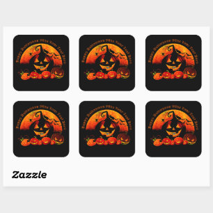 Halloween Name Year 20xx Glow Pumpkin Cat Web  Square Sticker