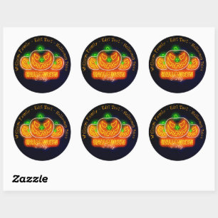 Halloween Name Year 20xx Neon Glow Look Pumpkin Classic Round Sticker
