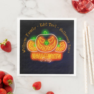 Halloween Name Year 20xx Neon Glow Look Pumpkin Napkin