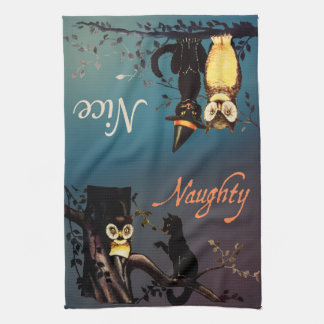 Halloween Naughty or Nice Towel - Cat and Owl