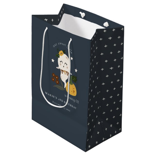 Halloween Navy Ghost Little Boo Any Age Birthday Medium Gift Bag (Front Angled)