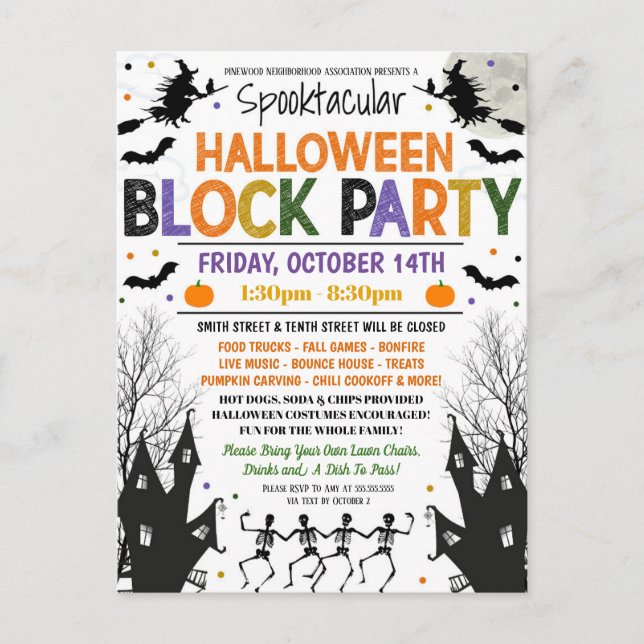 Halloween Neighbourhood Block Party Invite Postcard (Front)
