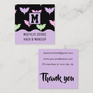 HALLOWEEN NEON BATS SQUARE BUSINESS CARD