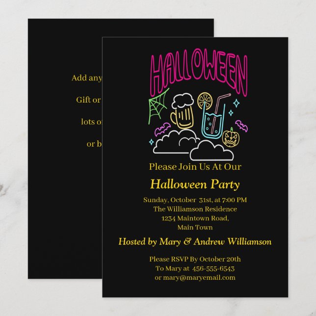 Halloween Neon Glow Look Beer Drink Party Invitation (Front/Back)