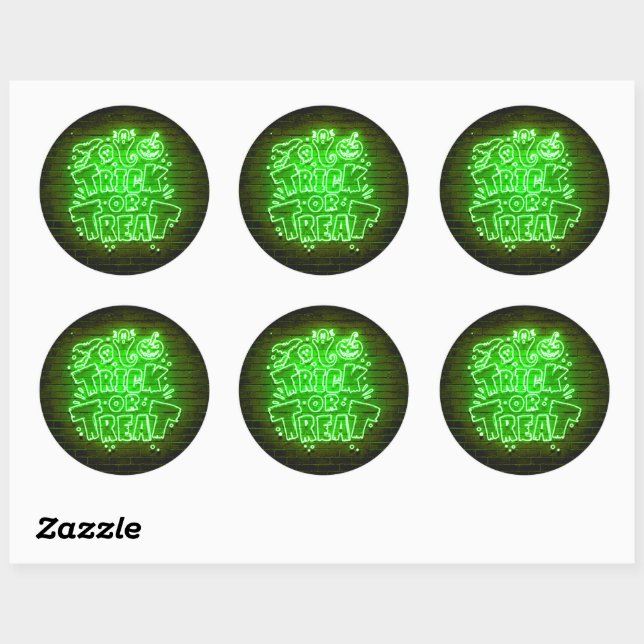 Halloween Neon Glow Look Green Trick Treat Party  Classic Round Sticker (Sheet)