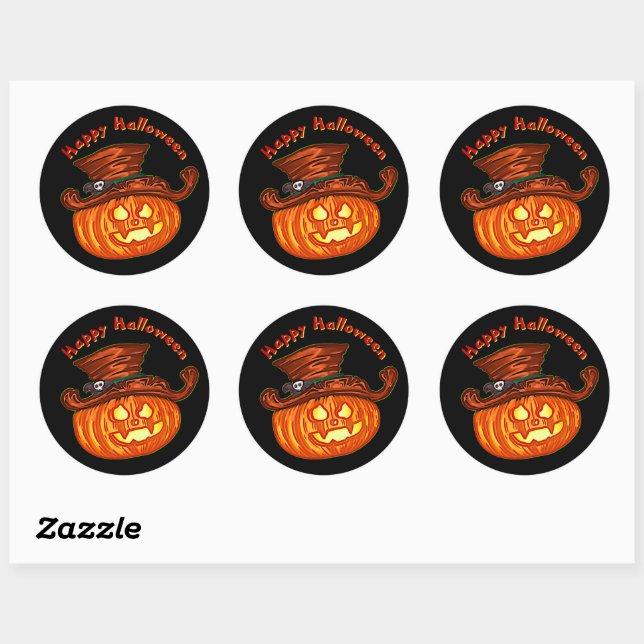 Halloween Neon Glow Look Pumpkin Party   Classic Round Sticker (Sheet)