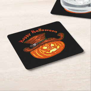 Halloween Neon Glow Look Pumpkin Party Square Paper Coaster