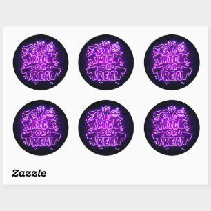 Halloween Neon Glow Look Purple Trick Treat Party Classic Round Sticker