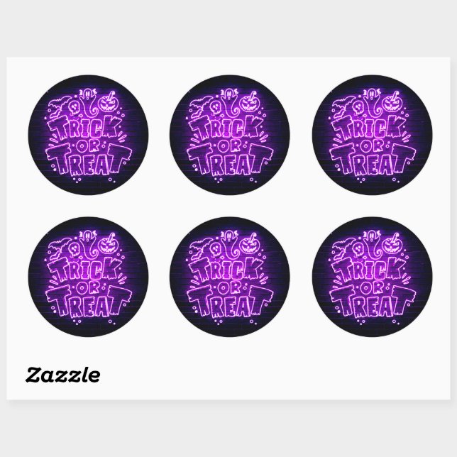 Halloween Neon Glow Look Purple Trick Treat Party  Classic Round Sticker (Sheet)