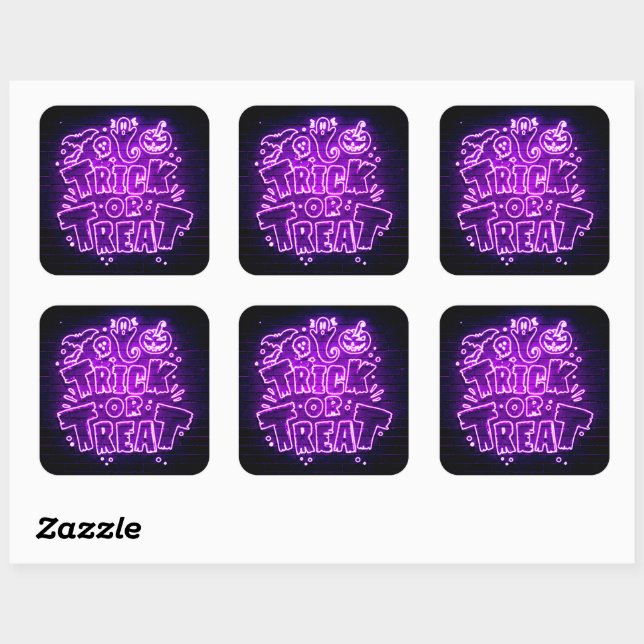 Halloween Neon Glow Look Purple Trick Treat Party  Square Sticker (Sheet)