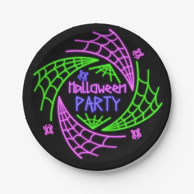 Halloween Neon Glow Look Spider Web Party 7" Paper Plate (Front)