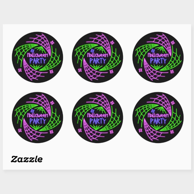 Halloween Neon Glow Look Spider Web Party  Classic Round Sticker (Sheet)