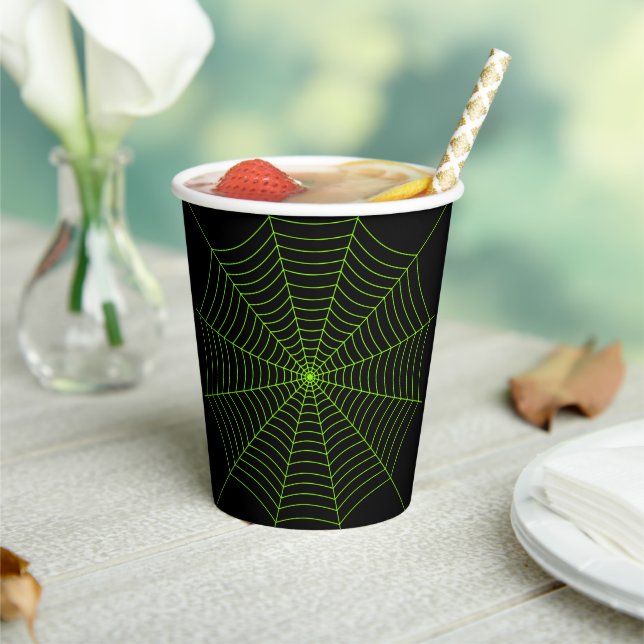 Halloween neon green Spider web black Paper Cups (Insitu)