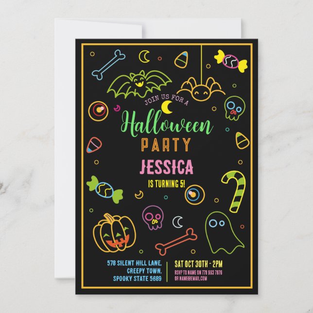 Halloween Neon Kids Party Glow Dark Party Invitation (Front)