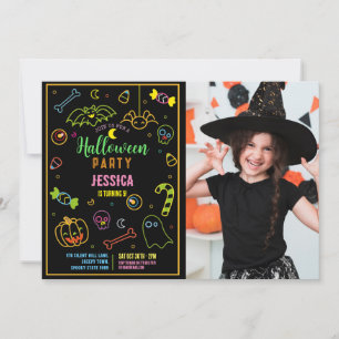 Halloween Neon Kids Party Glow Dark Party Photo Invitation