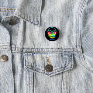Halloween Neon Look Glow Blue Yellow Skull  3 Cm Round Badge