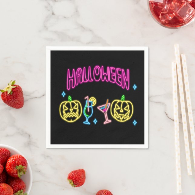 Halloween Neon Look Pumpkin Cocktail Party Napkin (Insitu)