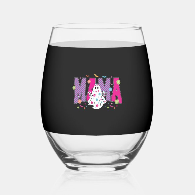 Halloween Neon Mama Mini Stemless Wine Glass (Front)
