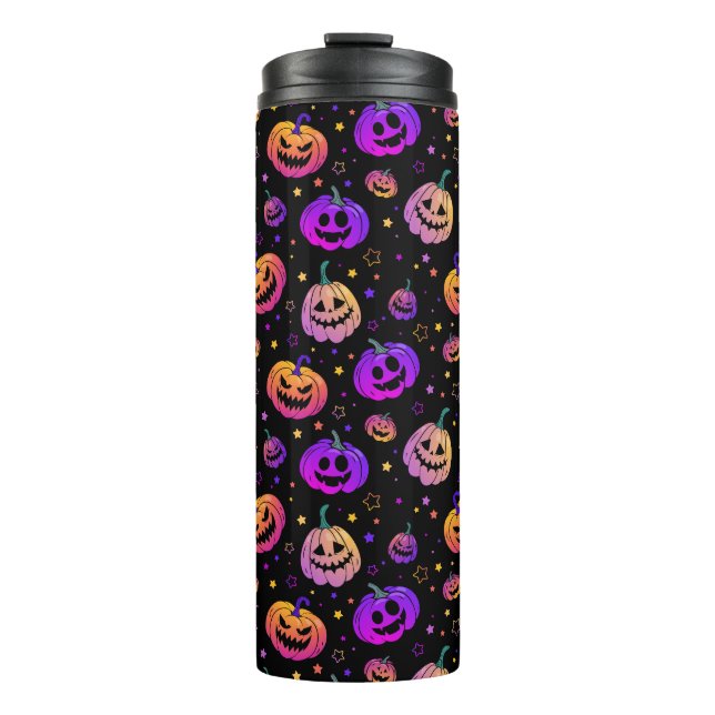 Halloween neon pumpkin pattern thermal tumbler (Front)