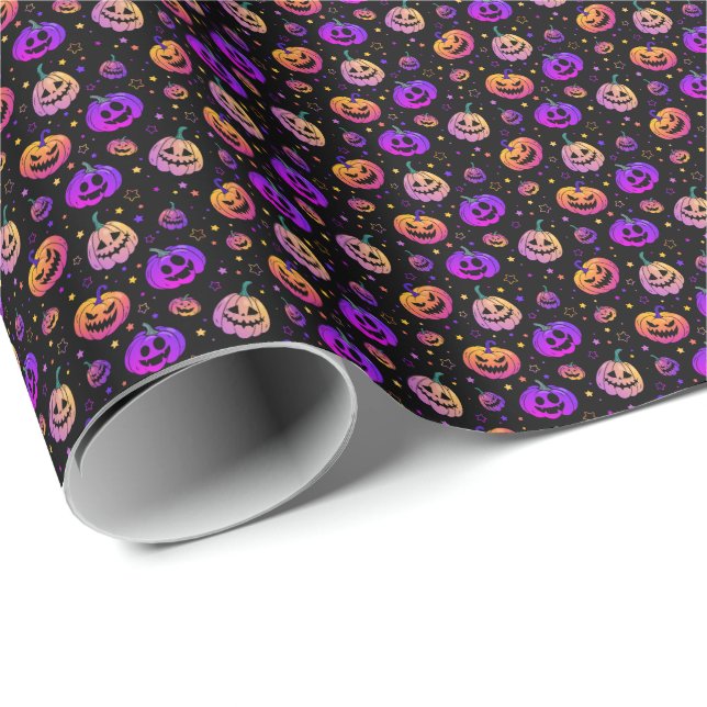 Halloween neon pumpkin pattern wrapping paper (Roll Corner)