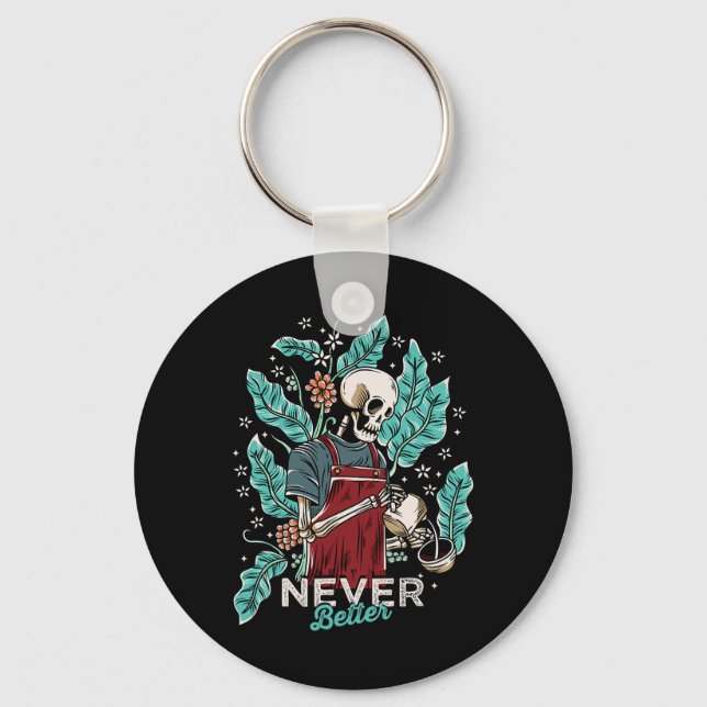 Halloween Never Better Skeleton Drinking Coffee  Key Ring (Front)