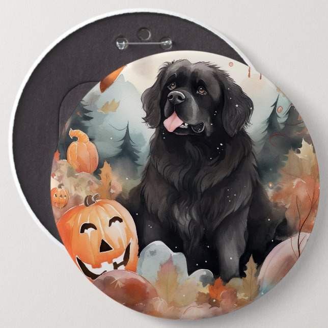 Halloween Newfoundland With Pumpkins Scary  6 Cm Round Badge (Front & Back)