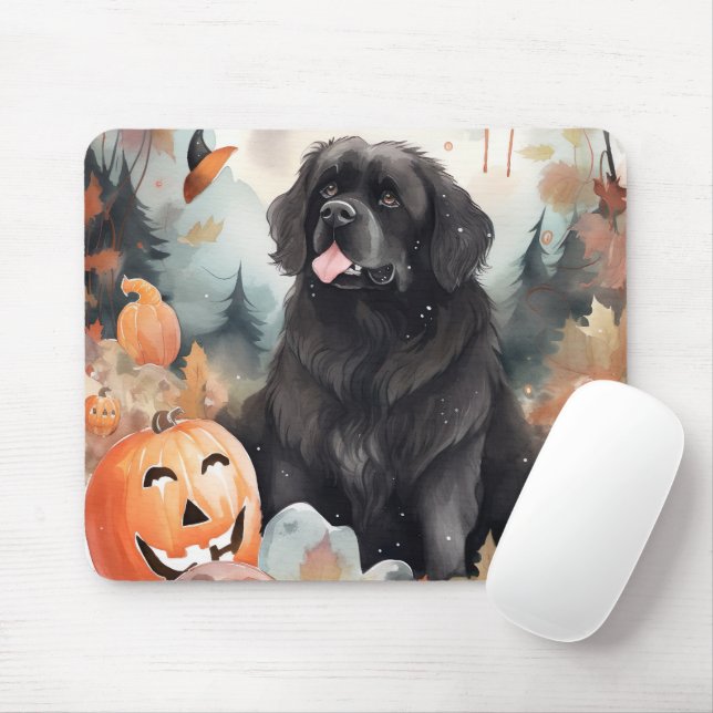 Halloween Newfoundland With Pumpkins Scary  Mouse Mat (With Mouse)
