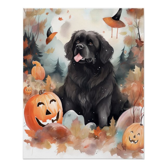 Halloween Newfoundland With Pumpkins Scary  Poster (Front)
