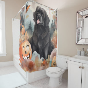 Halloween Newfoundland With Pumpkins Scary  Shower Curtain
