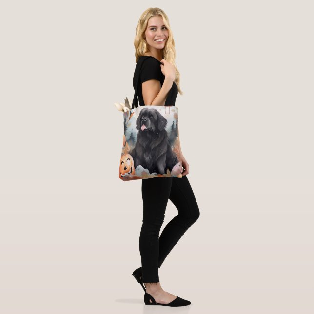Halloween Newfoundland With Pumpkins Scary  Tote Bag (On Model)