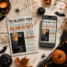 Halloween Newspaper Invitation, Halloween Party