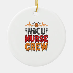 Halloween NICU Nurse Crew Vintage Typography Shirt Ceramic Tree Decoration