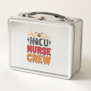 Halloween NICU Nurse Crew Vintage Typography Shirt Metal Lunch Box