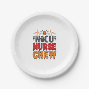 Halloween NICU Nurse Crew Vintage Typography Shirt Paper Plate