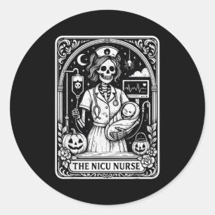 Halloween Nicu Nurse Tarot Card Skeleton Rn Nursin Classic Round Sticker