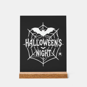 Halloween Night Bat Spider Web Vector Design_1 Acrylic Sign
