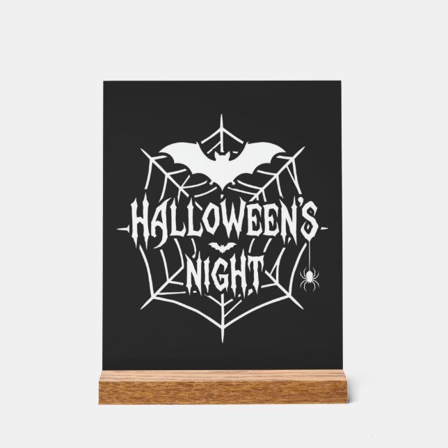 Halloween Night Bat Spider Web Vector Design_1 Acrylic Sign (Front)
