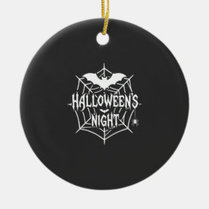 Halloween Night Bat Spider Web Vector Design_1 Ceramic Tree Decoration
