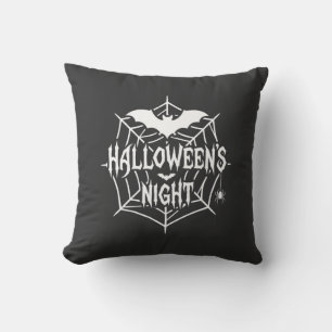 Halloween Night Bat Spider Web Vector Design_1 Cushion