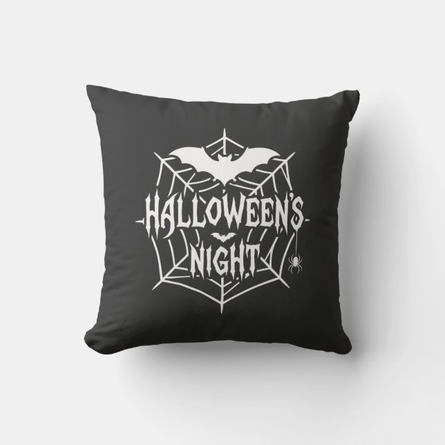 Halloween Night Bat Spider Web Vector Design_1 Cushion (Front)