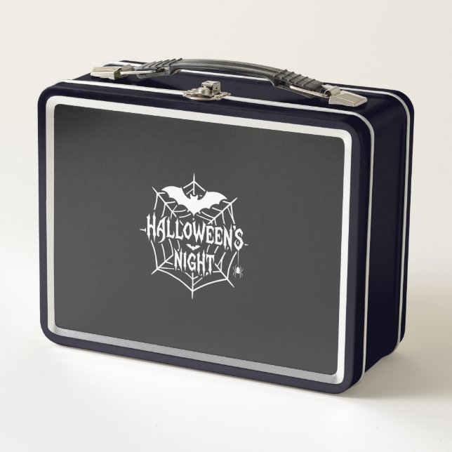 Halloween Night Bat Spider Web Vector Design_1 Metal Lunch Box (Front)