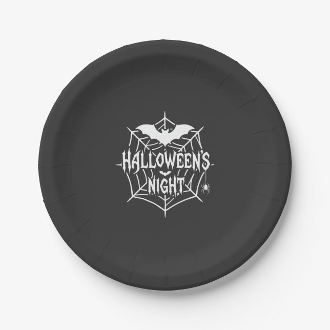 Halloween Night Bat Spider Web Vector Design_1 Paper Plate (Front)
