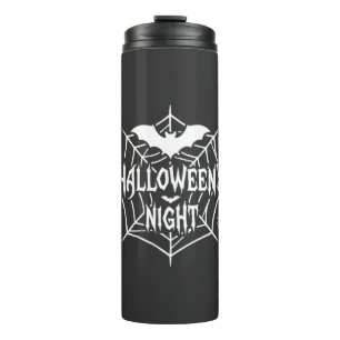 Halloween Night Bat Spider Web Vector Design_1 Thermal Tumbler